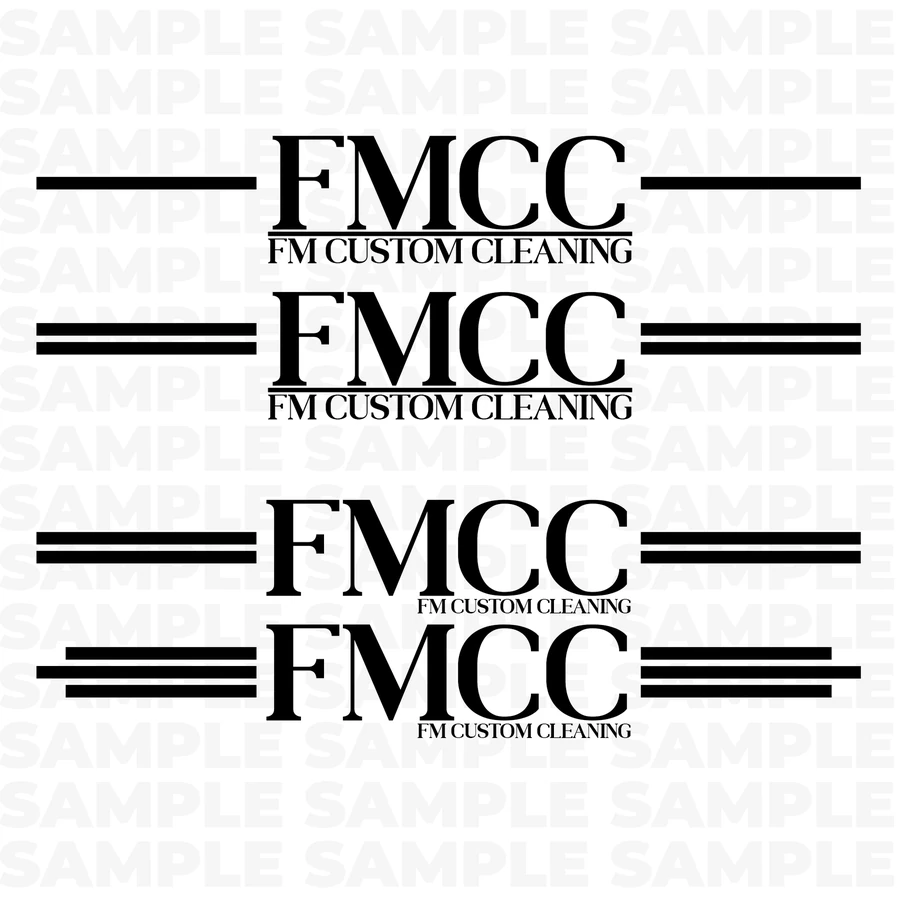 Four variations of the FMCC wordmark with FM Custom Cleaning underneath, each with different horizontal rule treatments